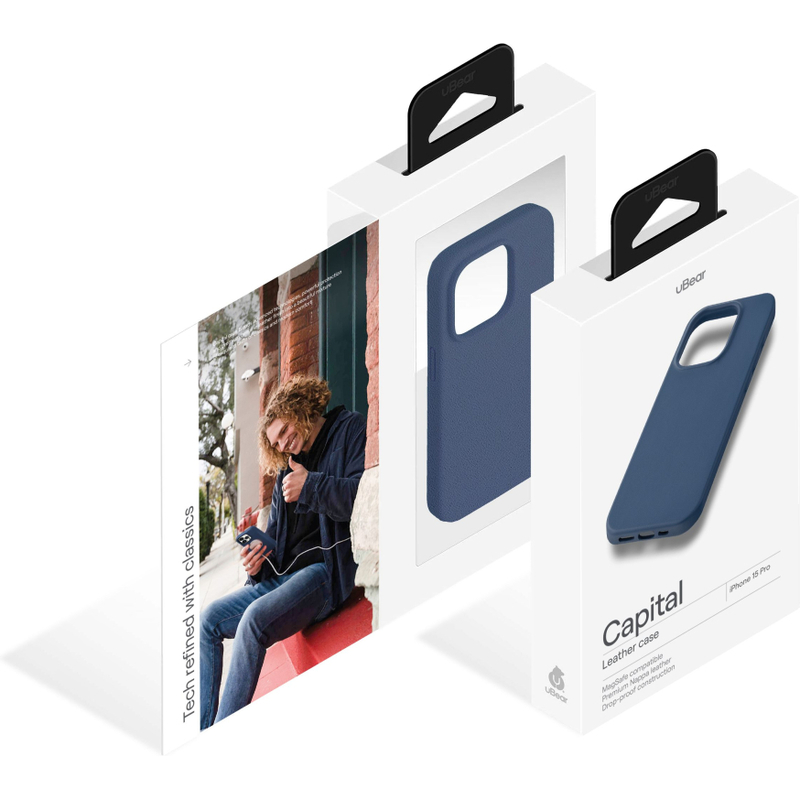 CS305DB61PCP-I23M Чехол защитный uBear Capital Leather Case, iPhone 15 Pro, MagSafe, тёмно-синий